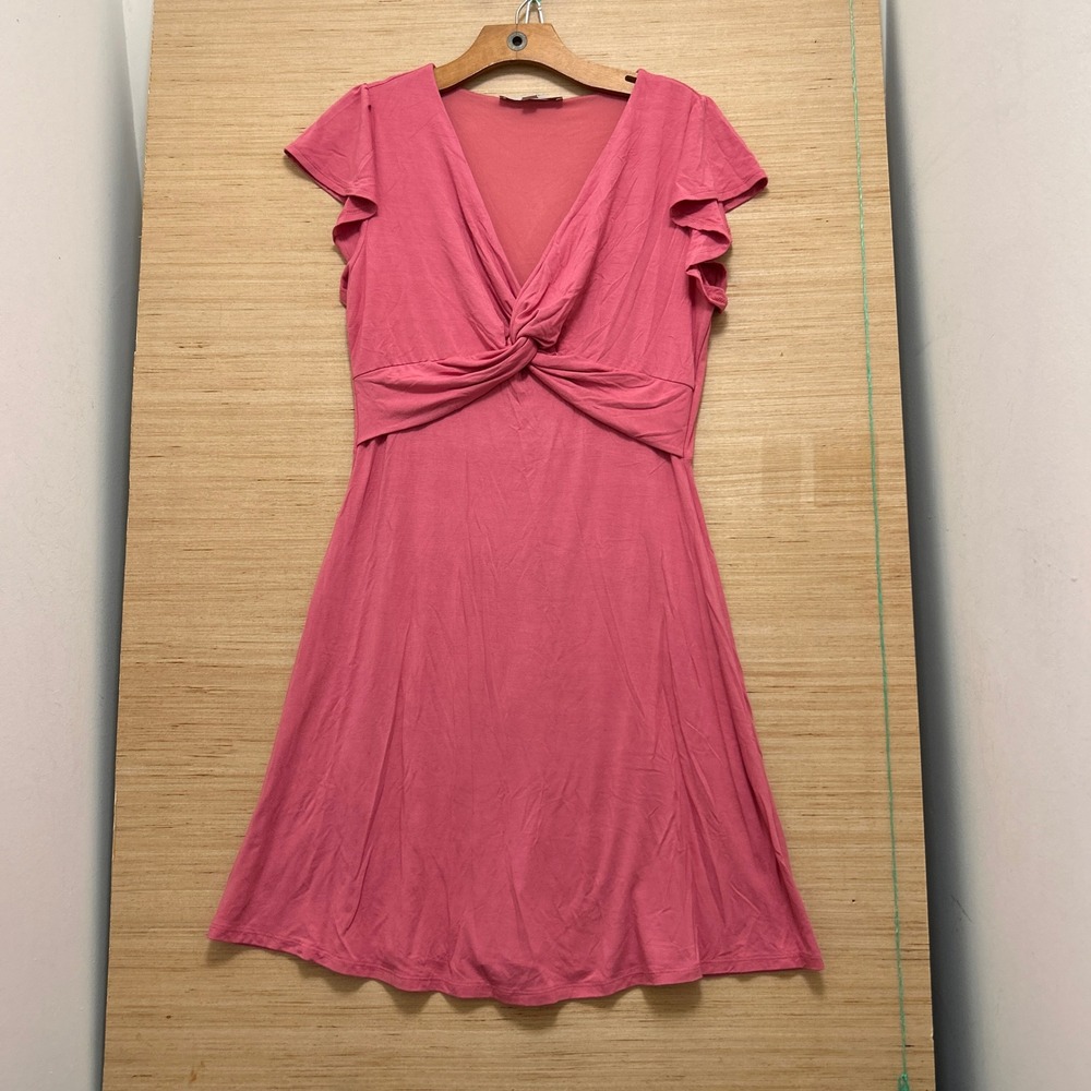 LOFT Womens Pink Twist Front V-Neck Flutter Sleeve Fit & Flare Dress XS